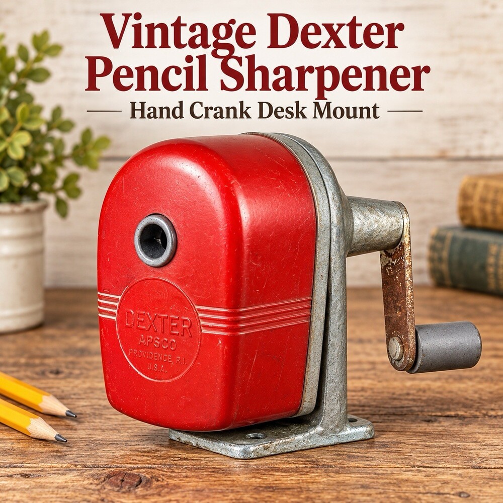 Vintage Dexter APSCO Red Hand Crank Pencil Sharpener Desk Mount School Office